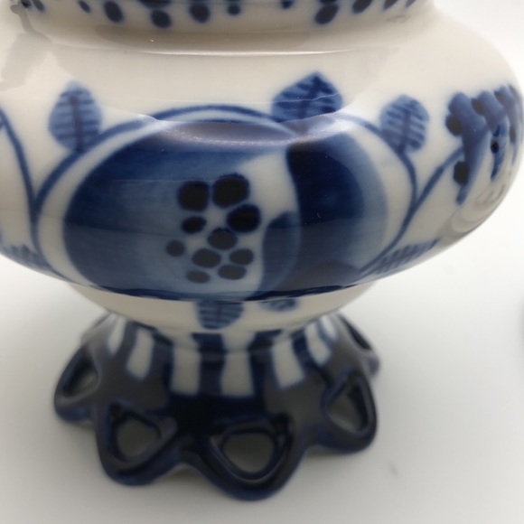 VTG Gzhel Russian hand painted porcelain cup with lid, Rooster Creamer - Picture 14 of 16